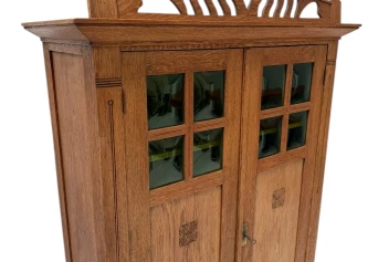 Arts & Crafts Art Nouveau Bookcase with Original Green Glass, 1900s